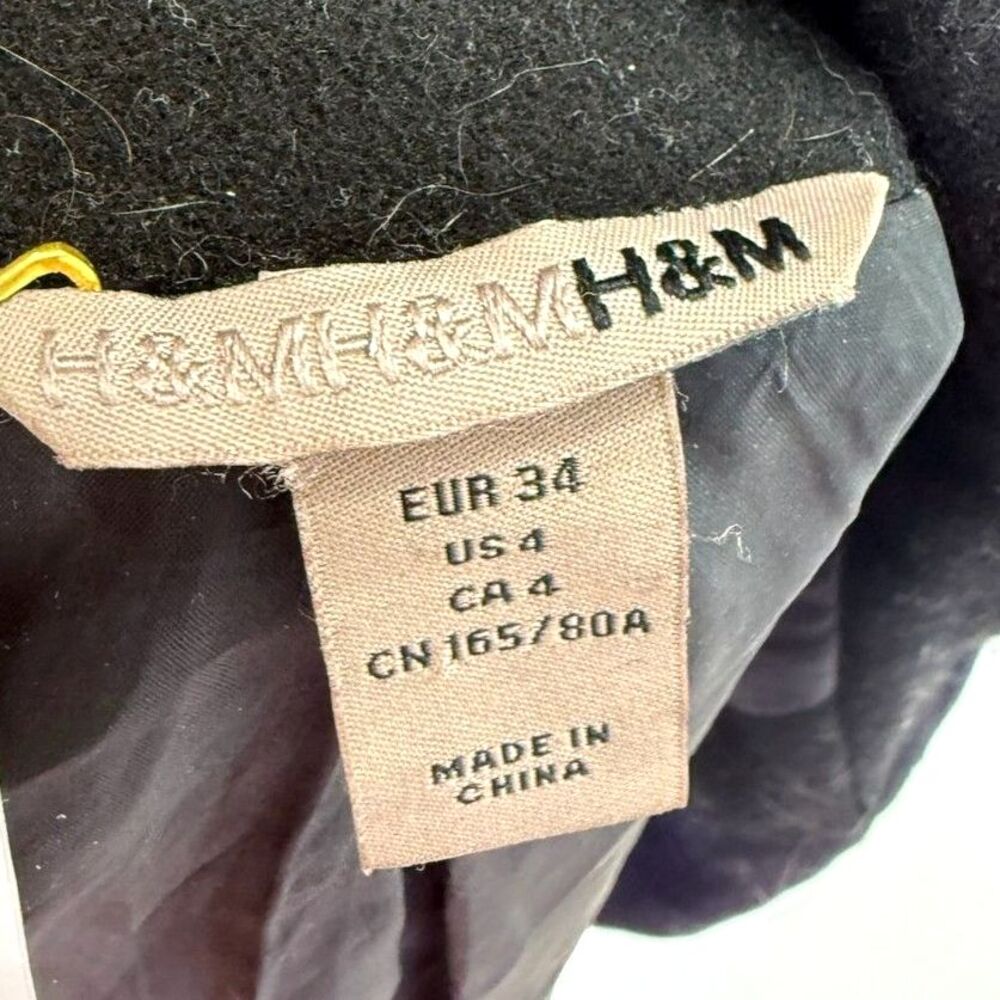 H&M black wool studded shoulder long moto jacket - Picture 8 of 10